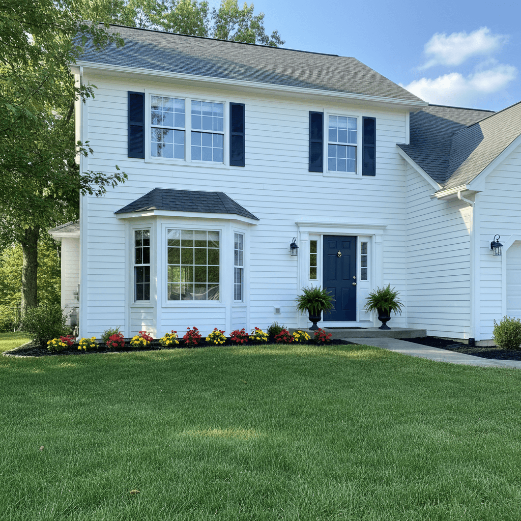Residential home with freshly power-washed siding and clean driveway