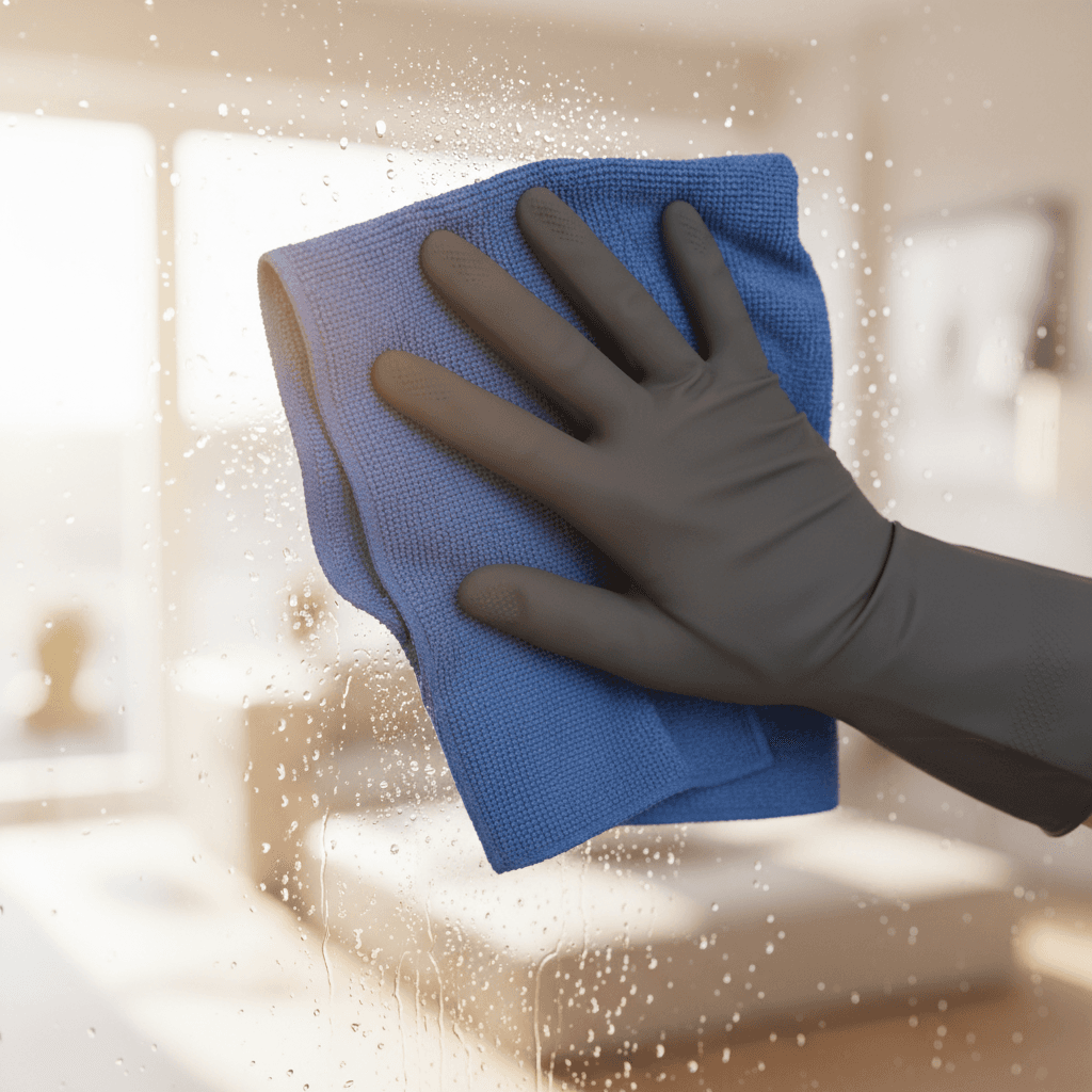 Clean window with professional squeegee and soap solution