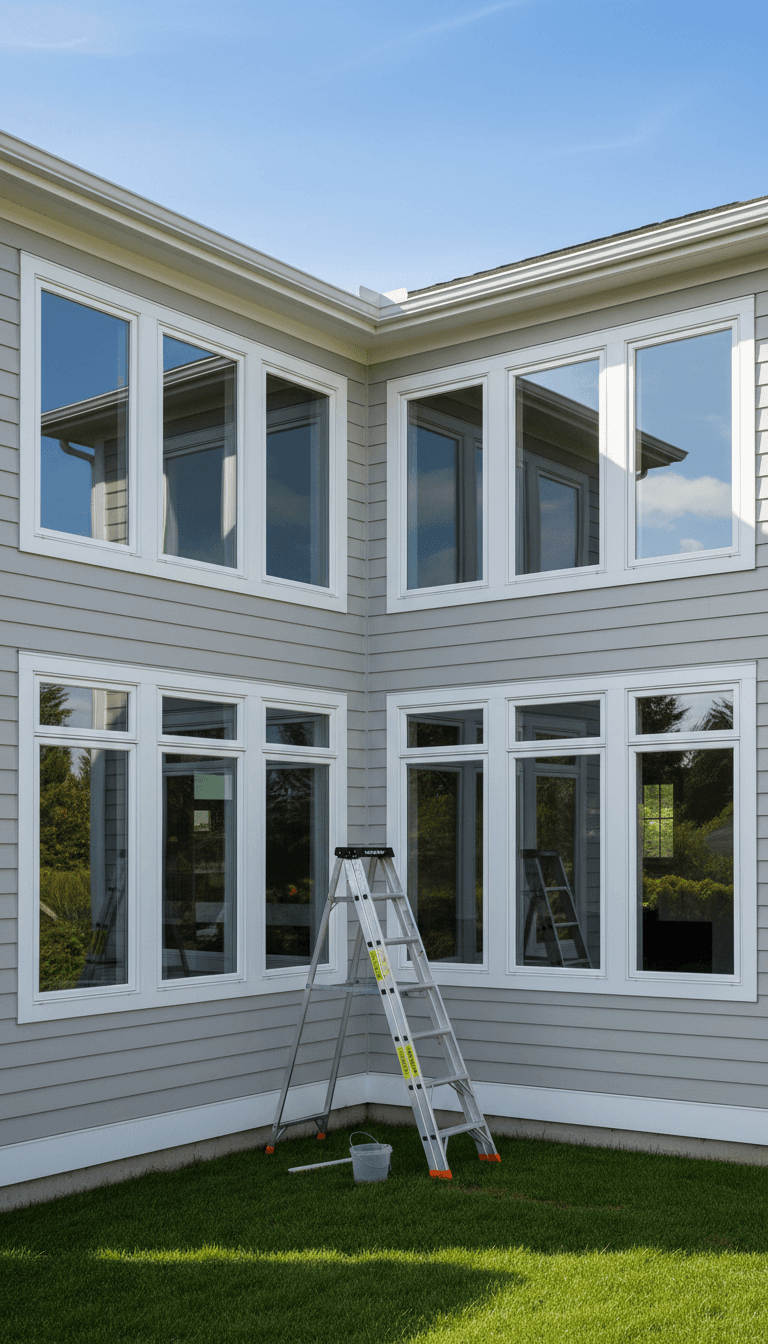Clean residential windows reflecting blue sky and trees